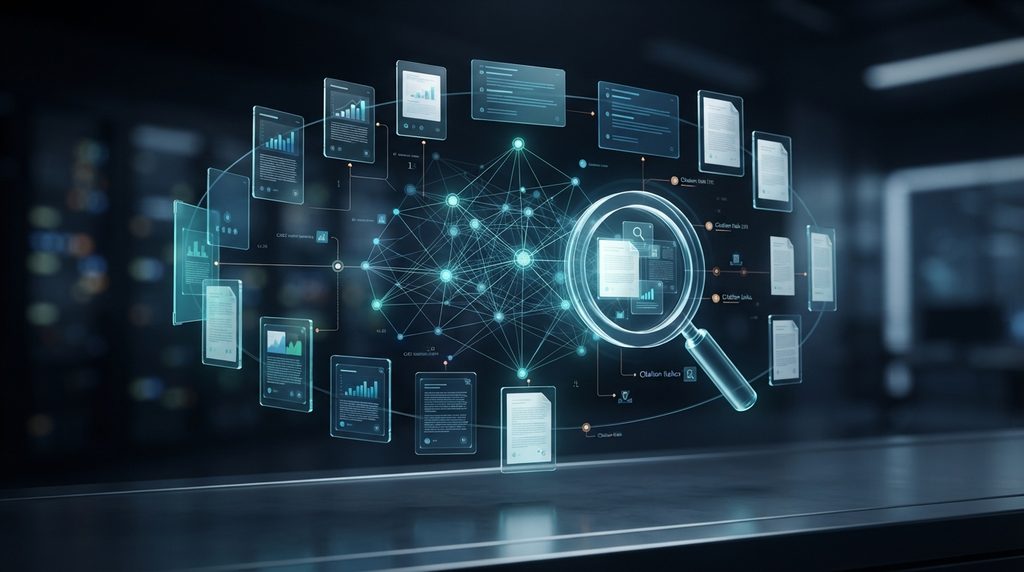 AI research assistant analyzing sources and online information